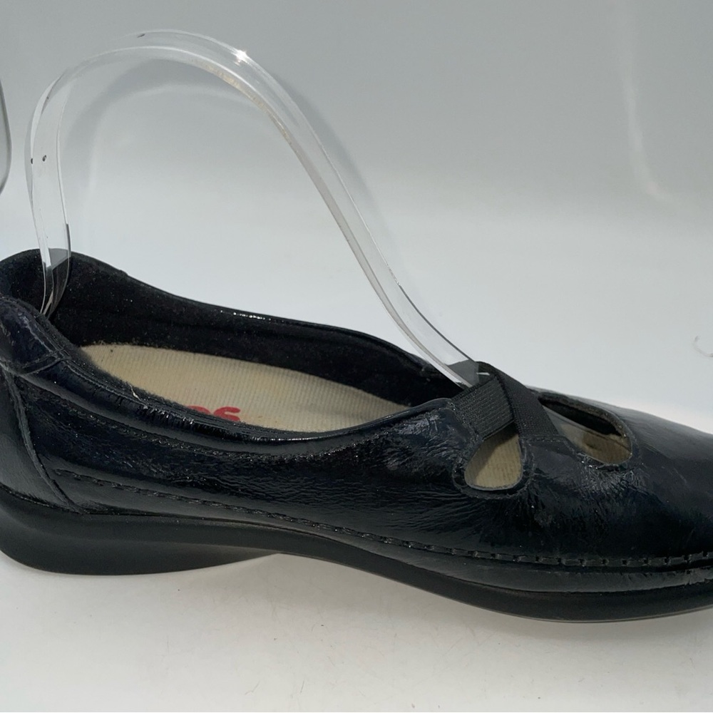 SAS Black Patent Leather Cross-Strap Wedge Comfort Flats Size 8M - Picture 10 of 12